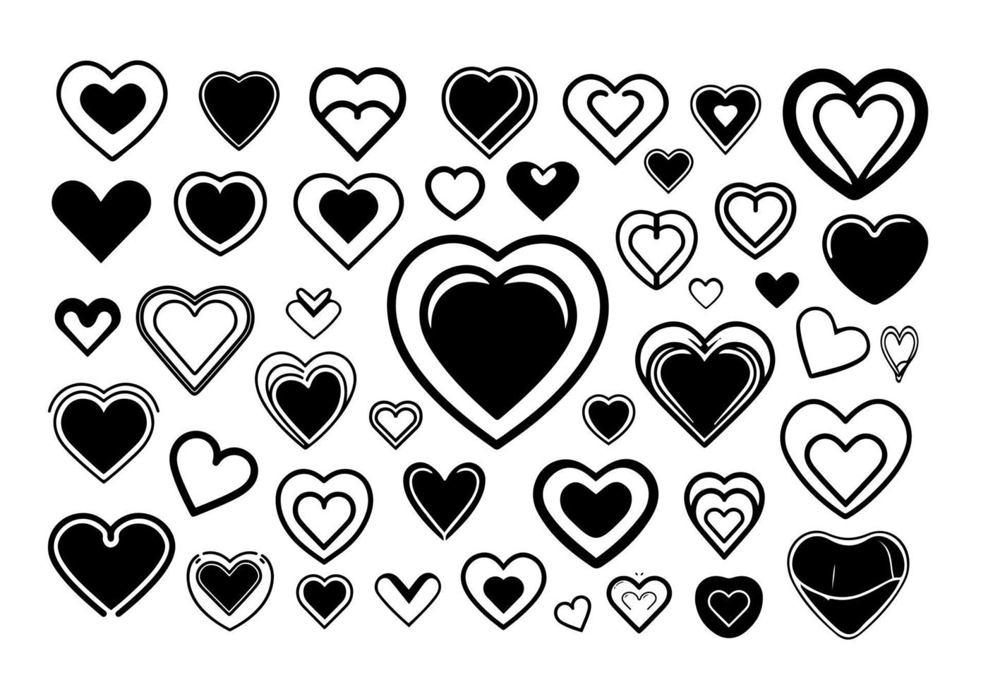 Hand drawn heart hearts love valentines day doodle scribble black line art sketch icon set vector illustration