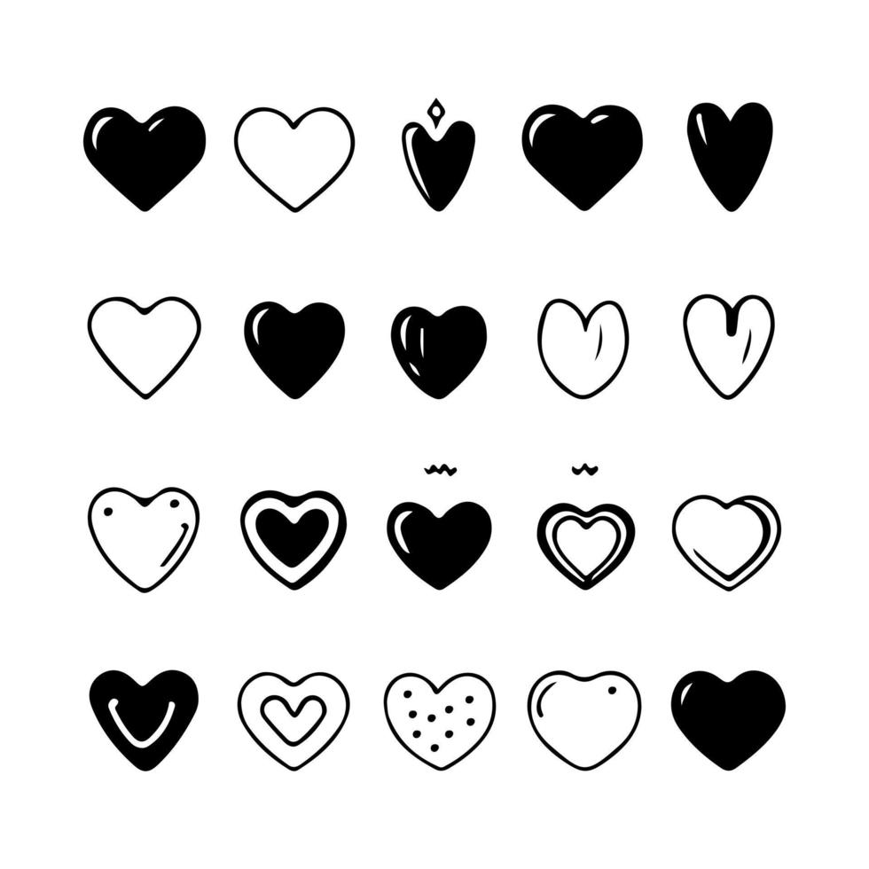 Hand drawn heart hearts love valentines day doodle scribble black line art sketch icon set vector