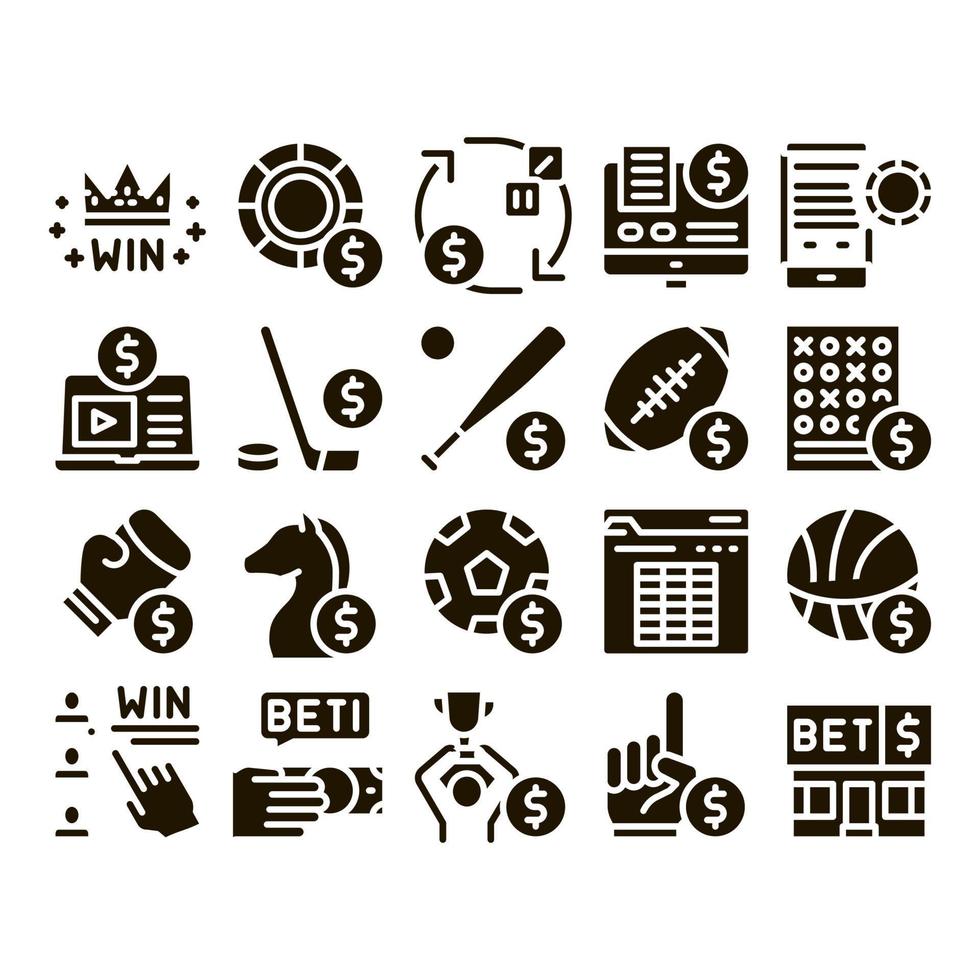 Betting And Gambling Glyph Set Vector