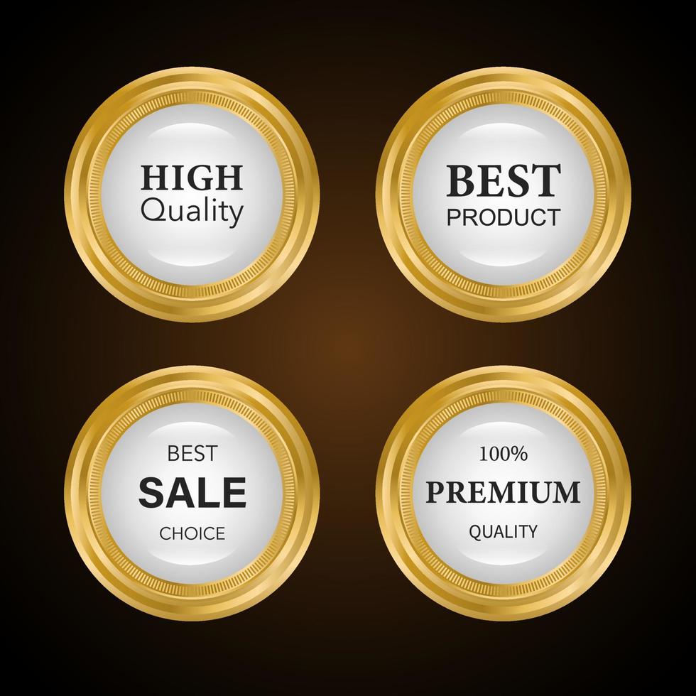 Collection of golden badges and labels retro style. Vector illustration.