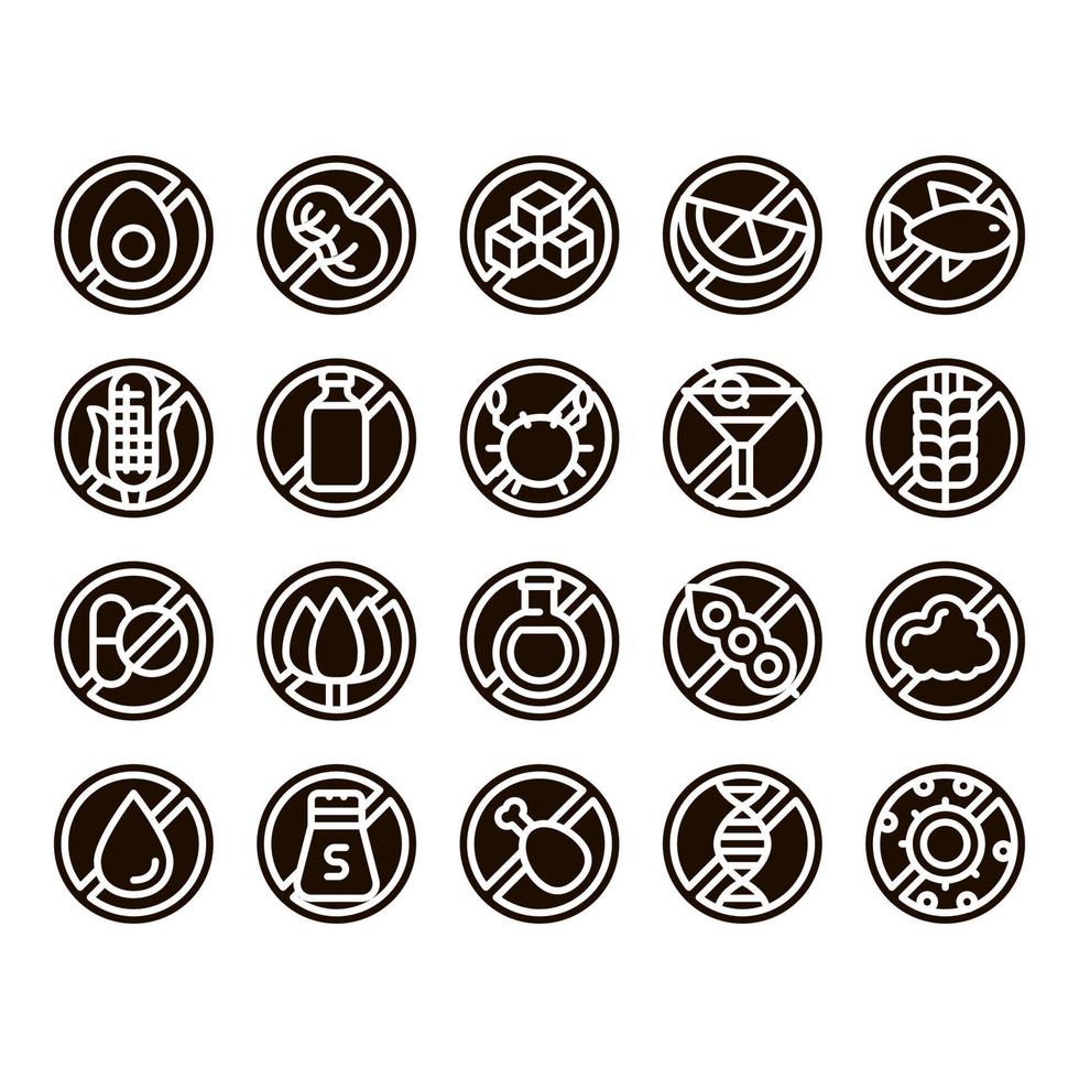 conjunto de iconos de glifo de productos libres de alérgenos vector