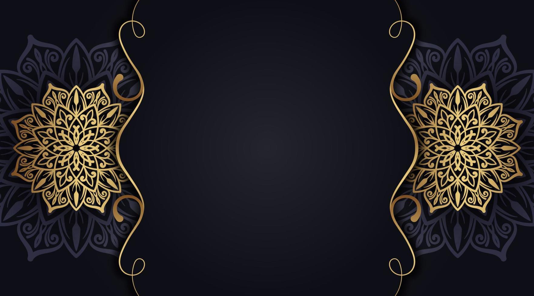 Black luxury background with golden mandala ornament vector