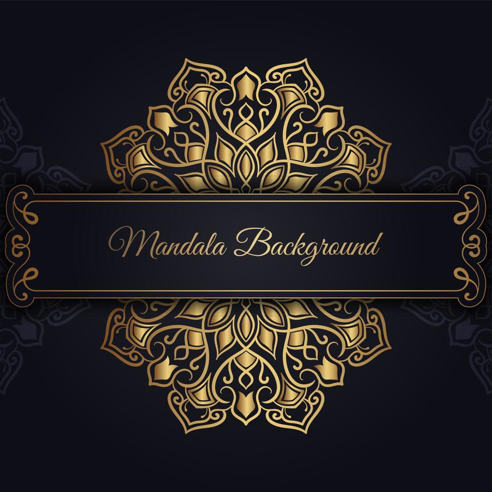 Black background with golden mandala ornament vector