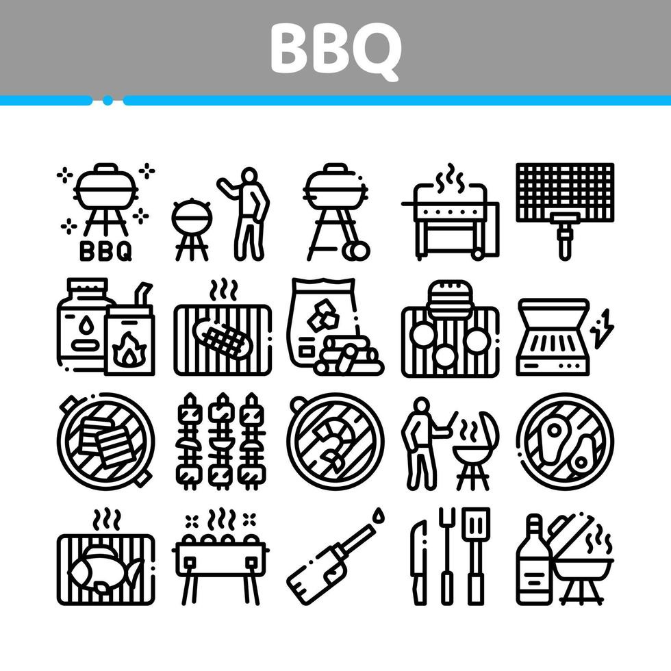 bbq barbacoa cocina colección iconos conjunto vector