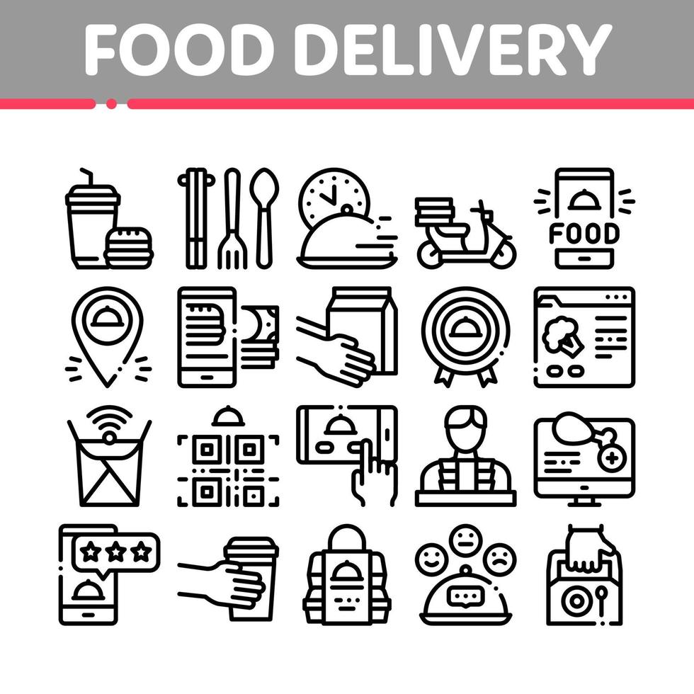 Food Delivery Service Collection Icons Set Vector