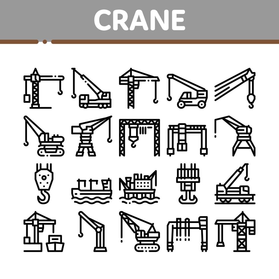 conjunto de iconos de colección de máquinas de construcción de grúas vector