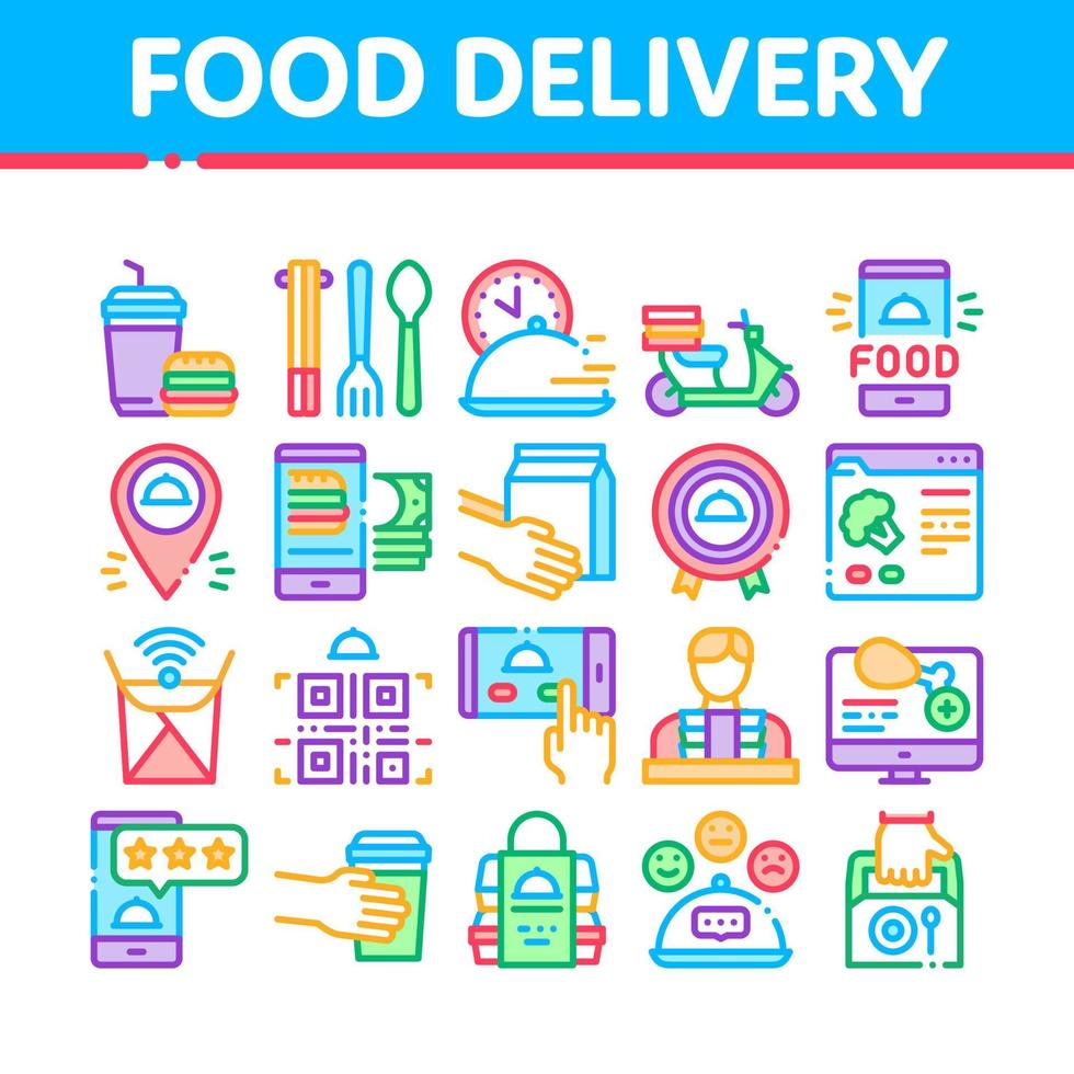 Food Delivery Service Collection Icons Set Vector