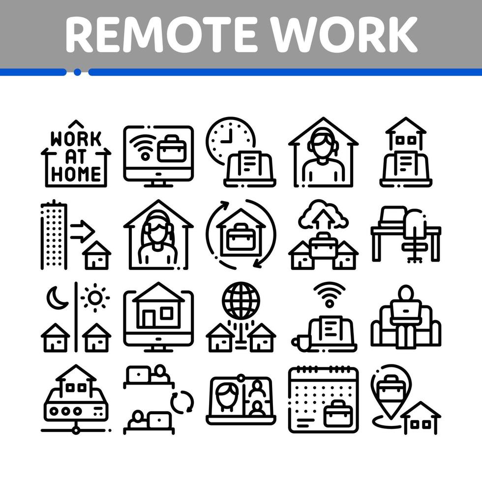 Remote Work Freelance Collection Icons Set Vector