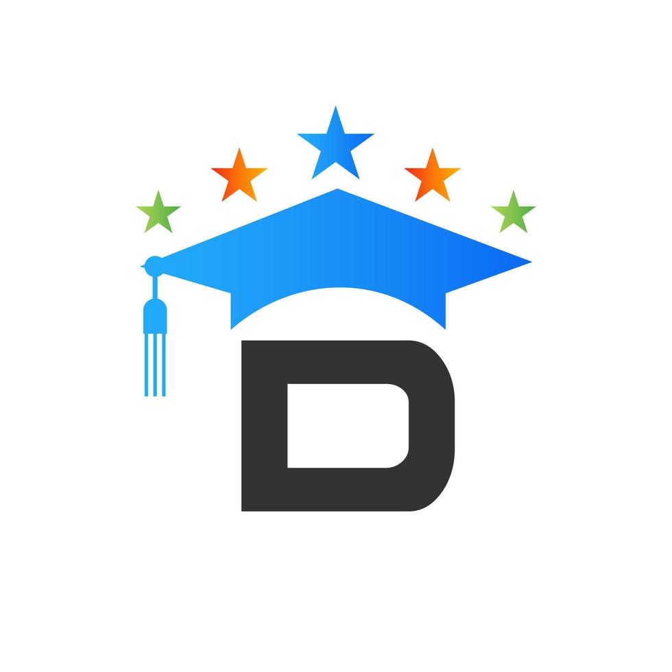 plantilla de diseño de logotipo de educación con plantilla de vector de sombrero de graduado de letra d