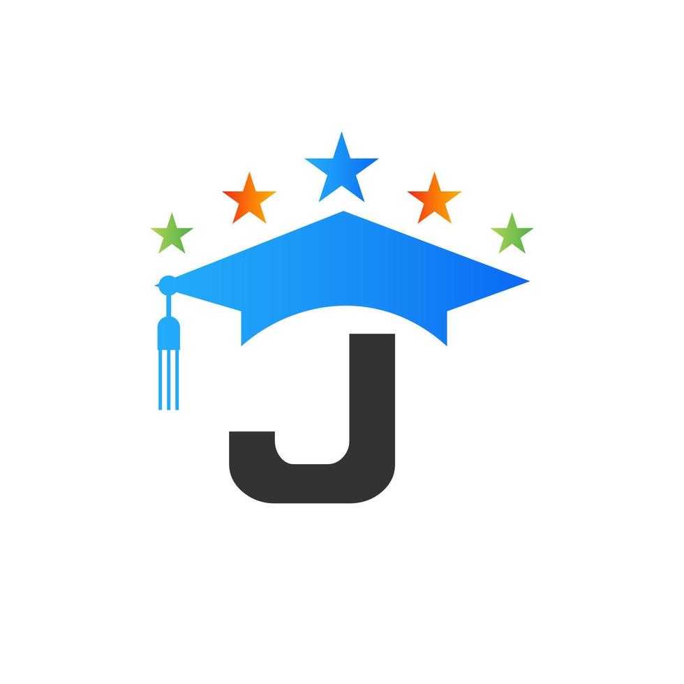 plantilla de diseño de logotipo de educación con plantilla de vector de sombrero de graduado de letra j