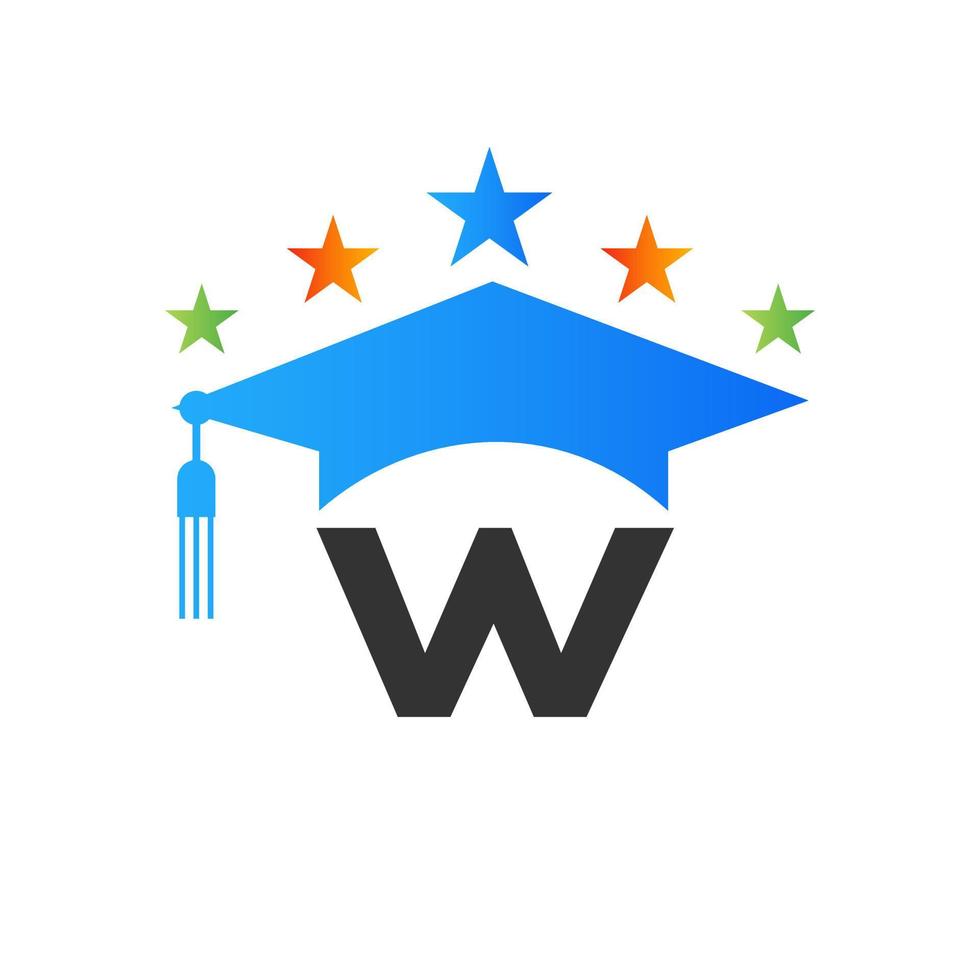 plantilla de diseño de logotipo de educación con plantilla de vector de sombrero de graduado de letra w
