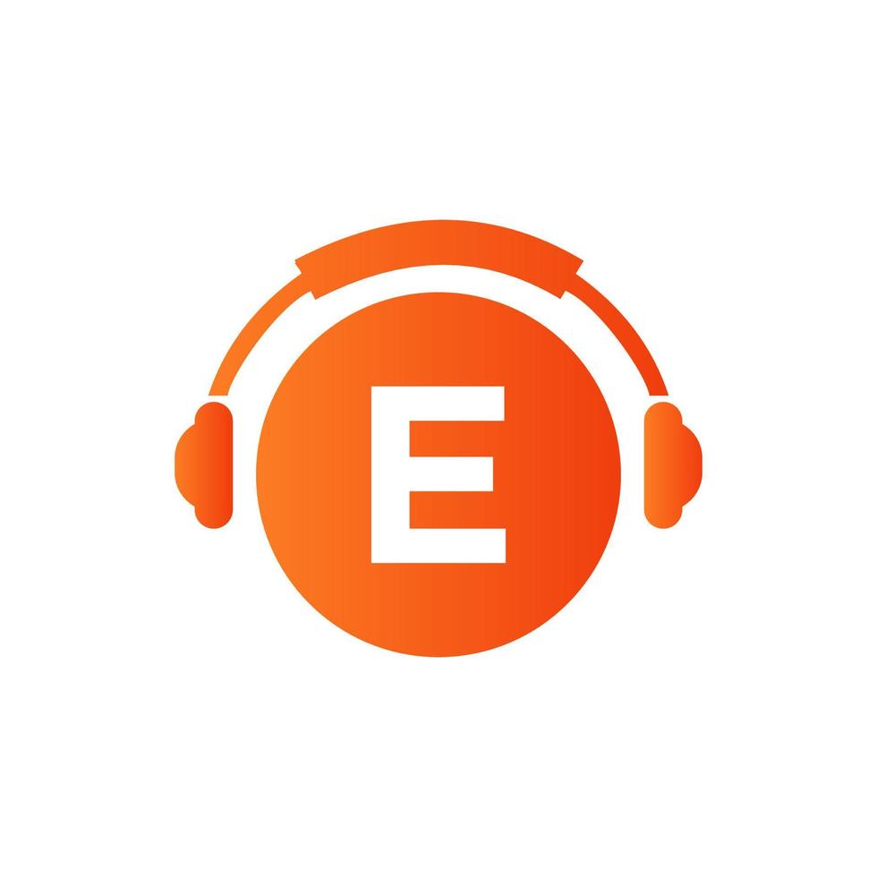 Letter E Music Logo Design. Dj Music And Podcast Logo Design Headphone Concept vector