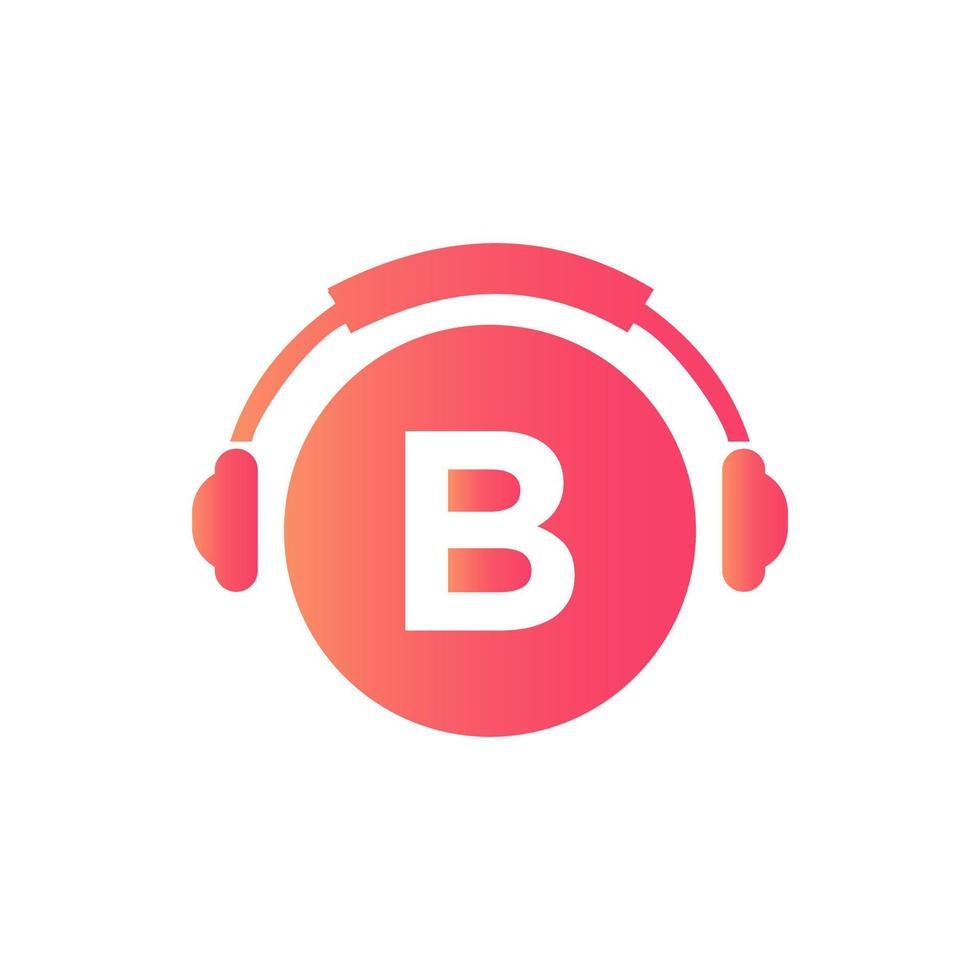 diseño del logotipo de la música de la letra b. concepto de auriculares de diseño de logotipo de música y podcast de dj vector