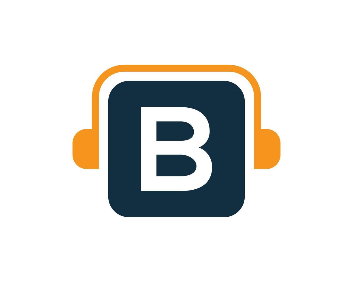 diseño del logotipo de la música de la letra b. concepto de auriculares de diseño de logotipo de música y podcast de dj vector