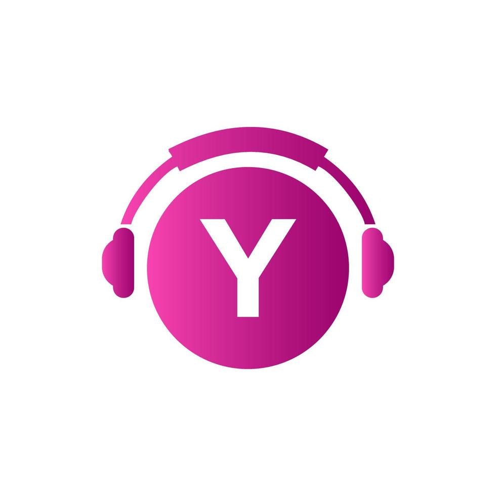 diseño del logo de la letra y música. concepto de auriculares de diseño de logotipo de música y podcast de dj vector