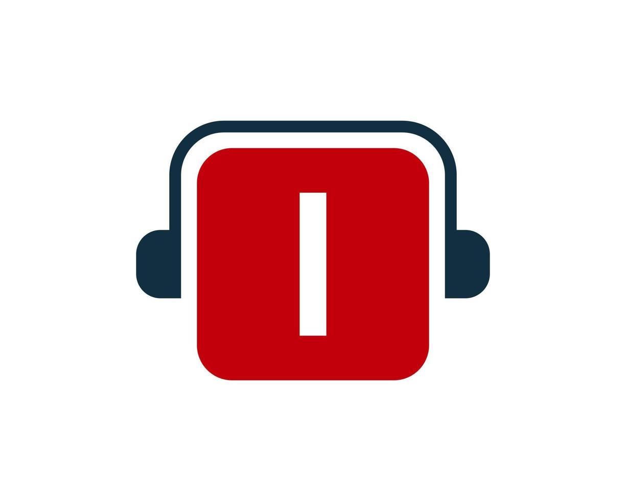 diseño del logotipo de la música de la letra i. concepto de auriculares de diseño de logotipo de música y podcast de dj vector