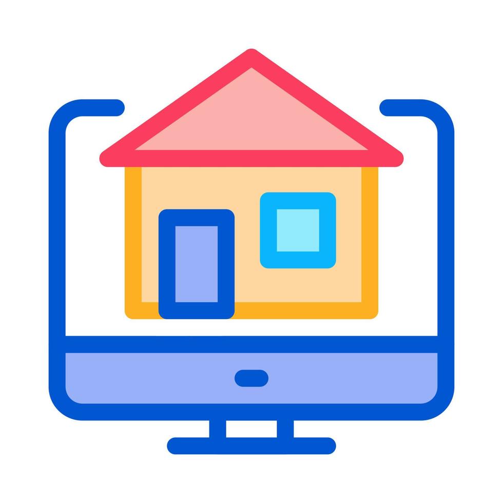 house on computer display icon vector outline illustration