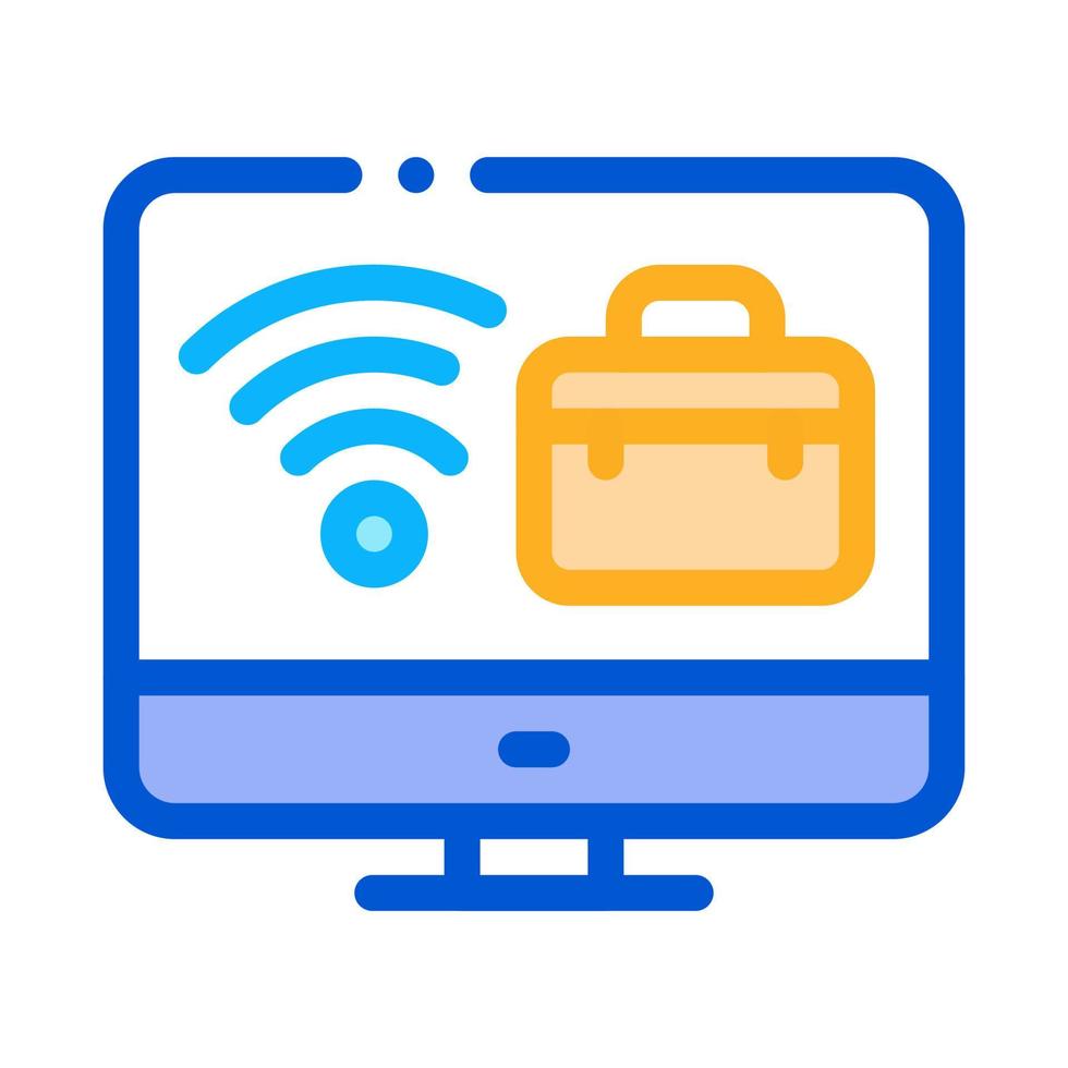 wifi and business case on computer screen icon vector outline illustration