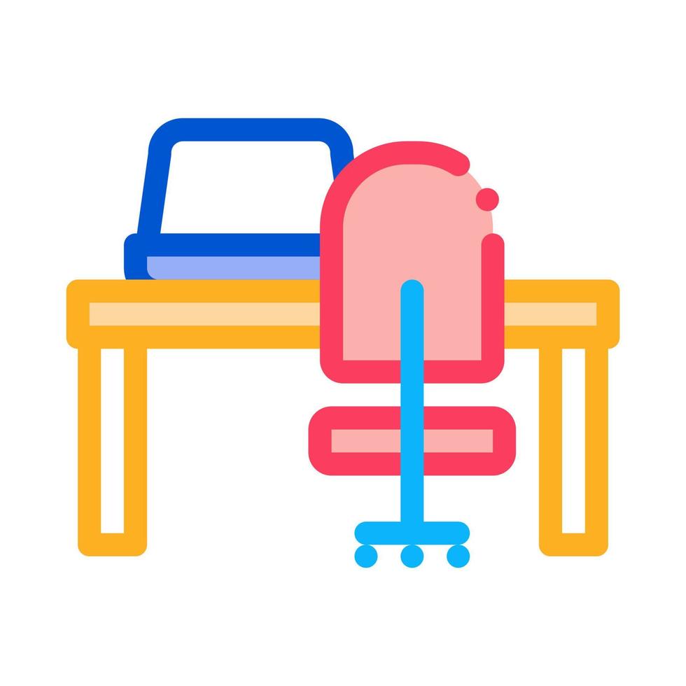 ilustración de contorno de vector de icono de mesa y silla de trabajo