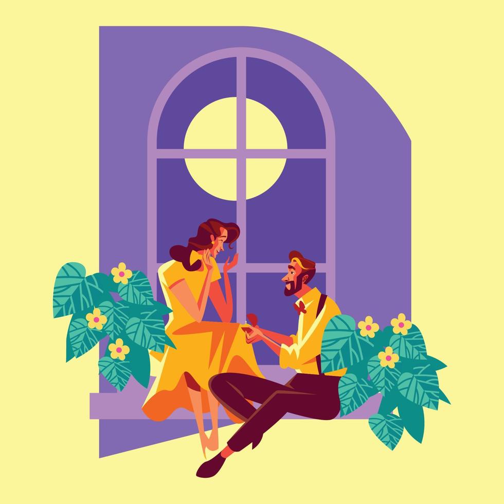 A Couple in A Romantic Proposal Night vector
