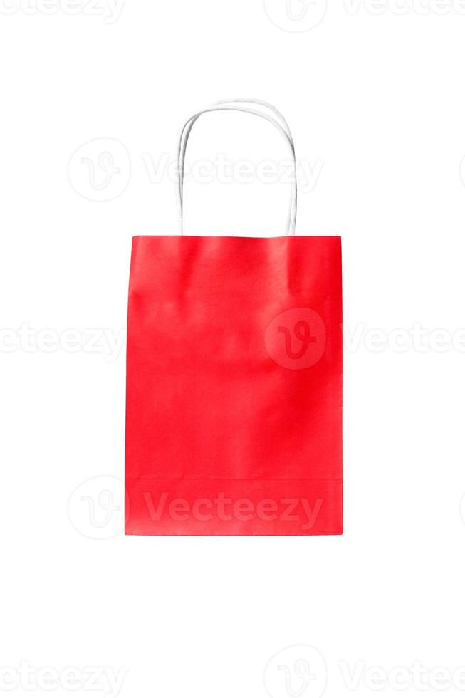 Bolsa de compras roja de reciclaje ecológico aislado sobre fondo blanco. foto
