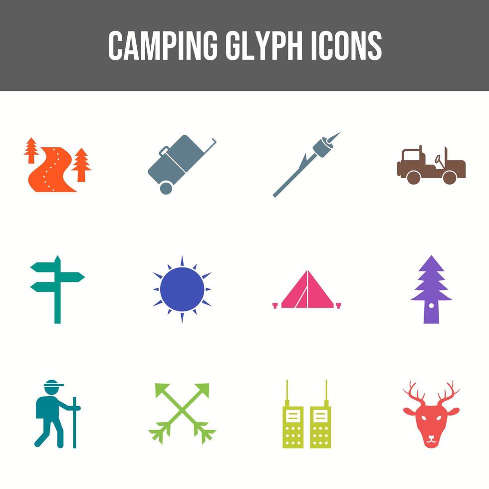 hermoso conjunto de iconos de vector de camping