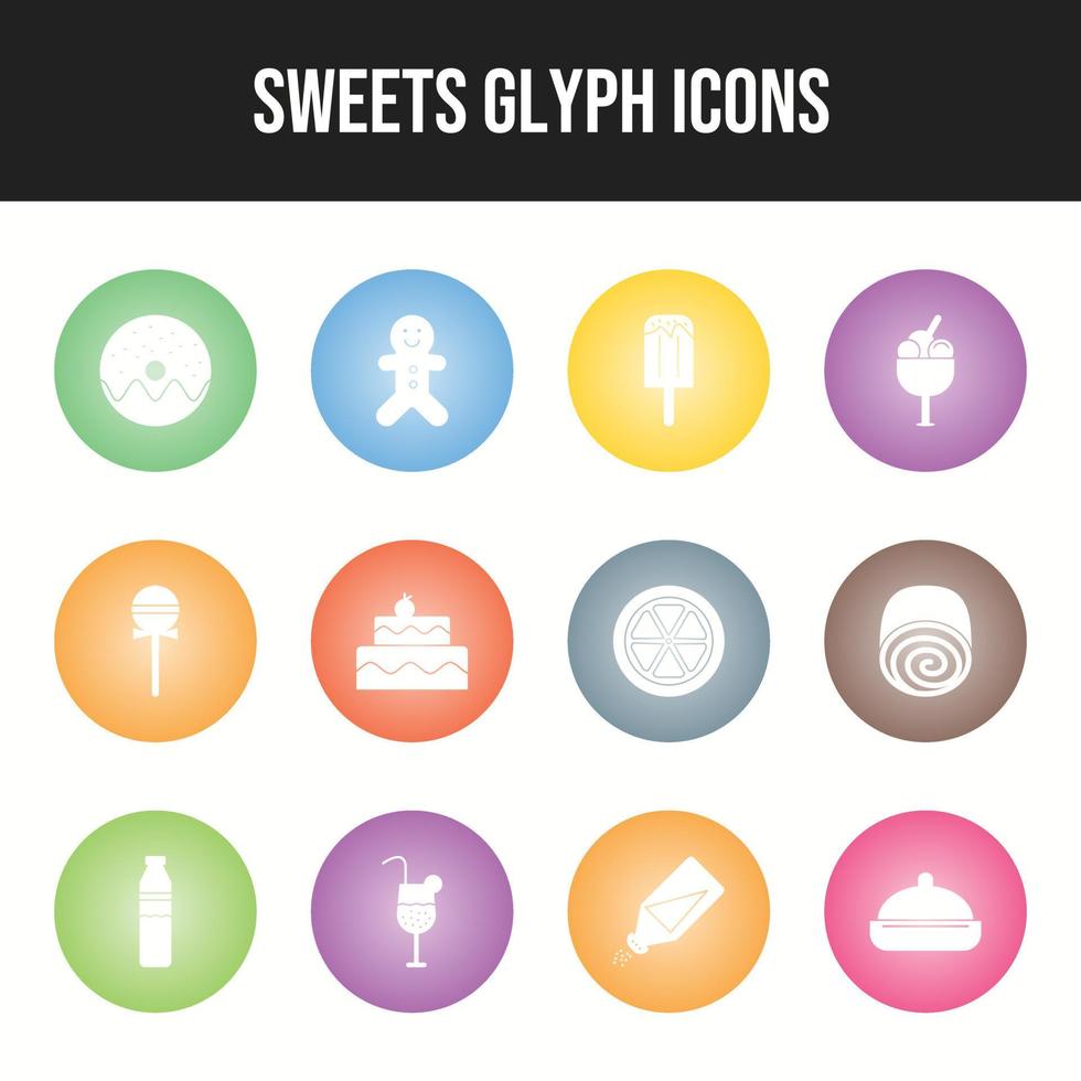 12 Sweets Vector Icons in One Set