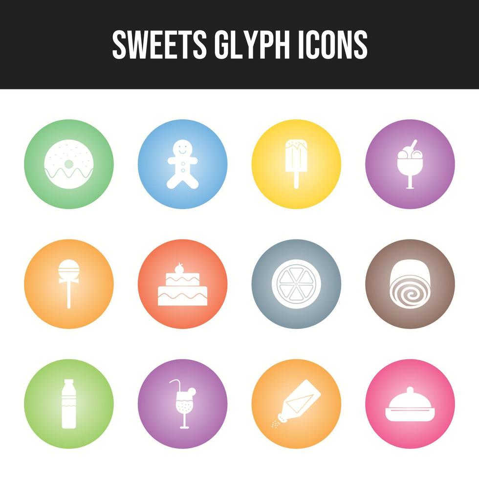 12 iconos de vector de dulces en un conjunto