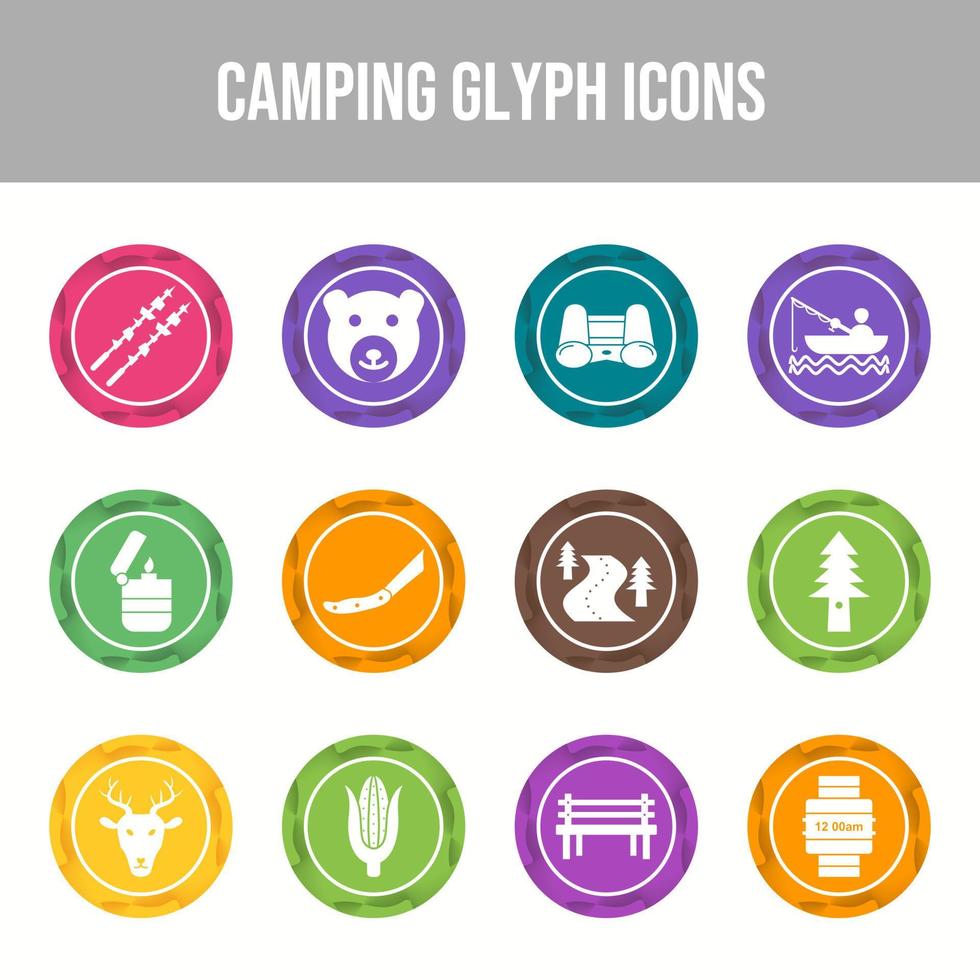 hermoso conjunto de iconos de vector de camping