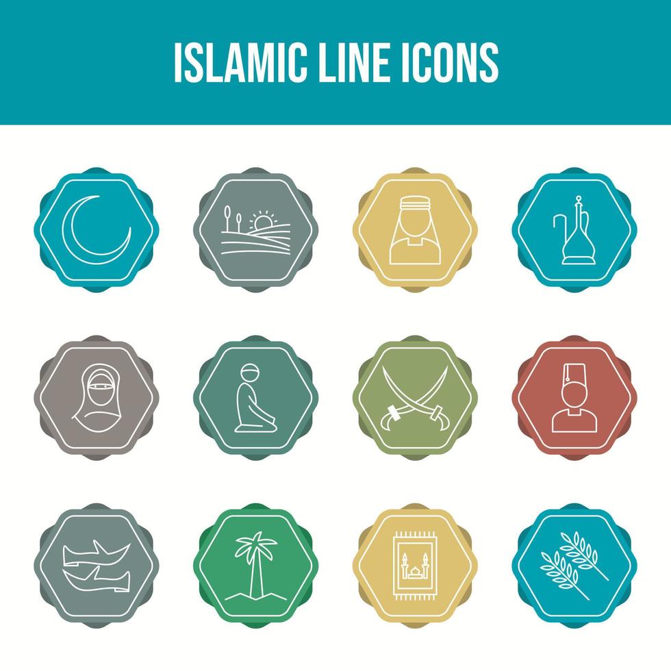 Set of 12 Islamic Unique Vector Icons