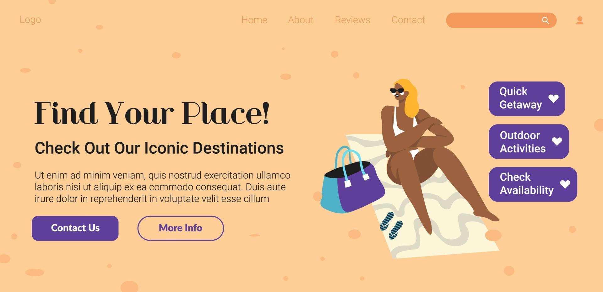 encuentra tu lugar, consulta la web de destinos icónicos vector