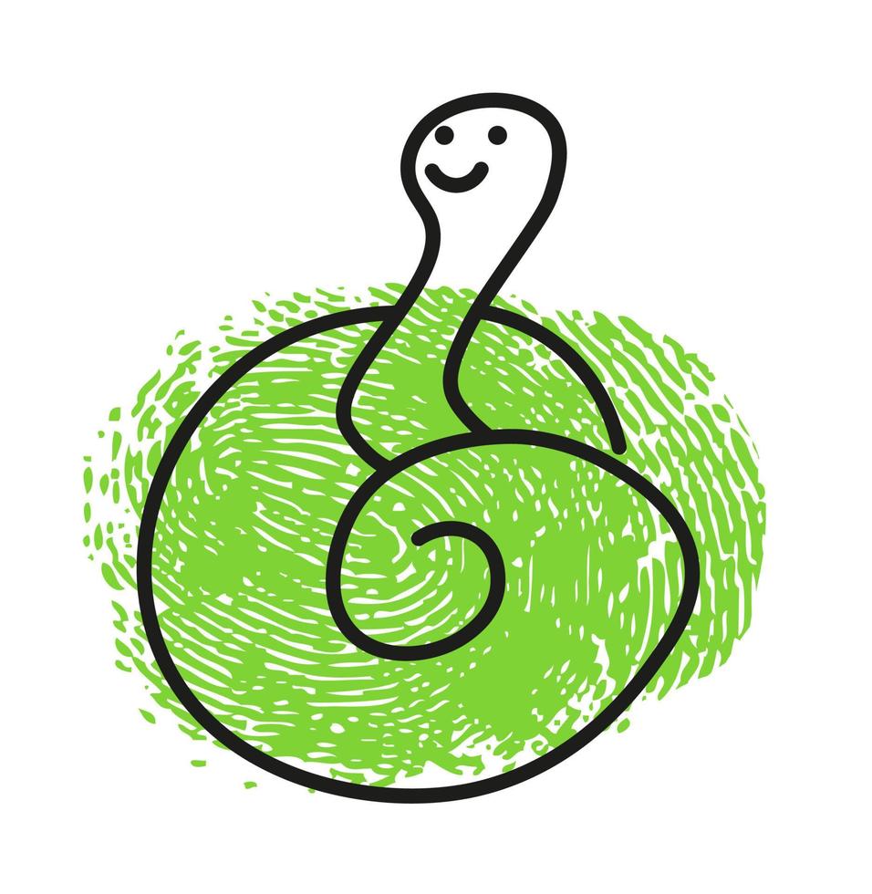 Thumbprint drawing of funny snake reptile portrait vector