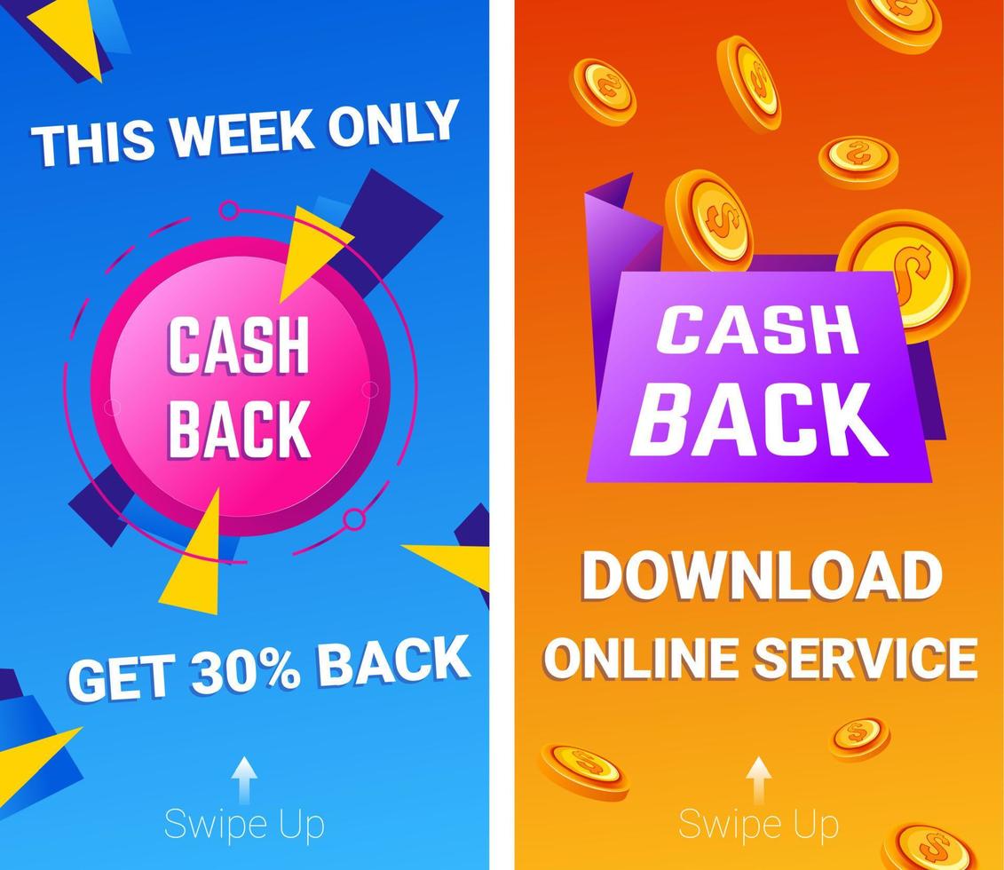 This week only, cash back, download online service vector