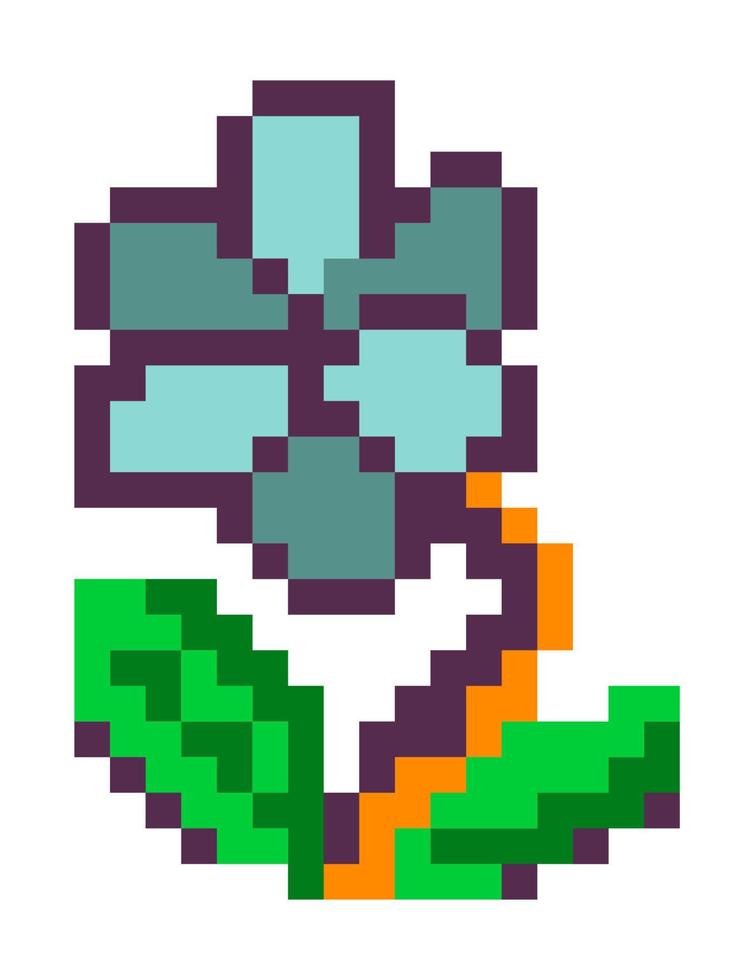 Pixelated blooming flower, 8 bit game designs vector