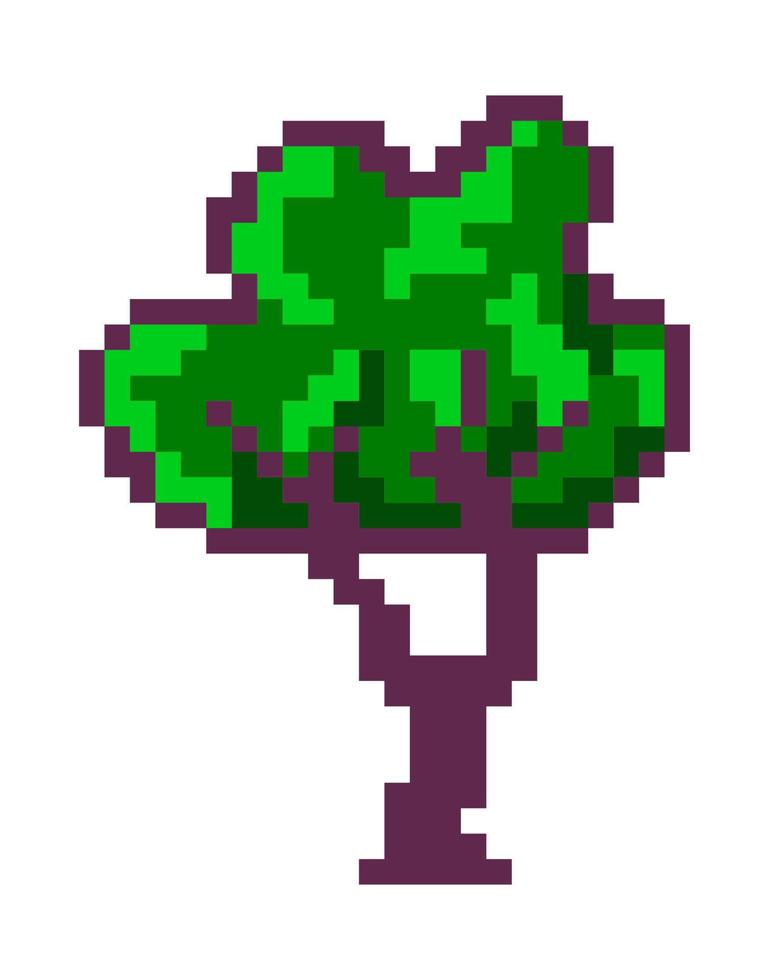 árbol pixelado con follaje y ramas, 8 bits vector
