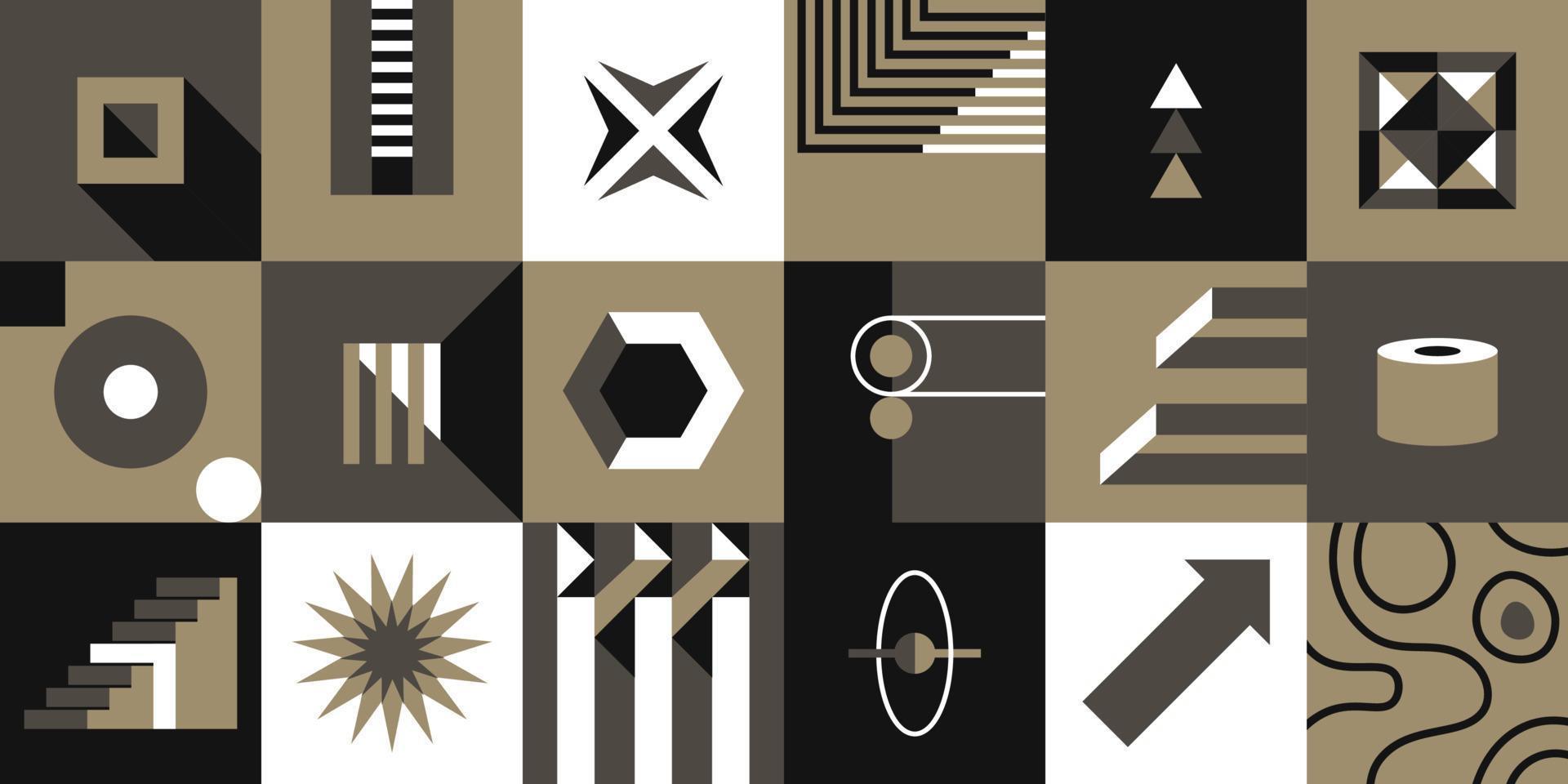 Abstract shapes and forms in squares, geometric print vector