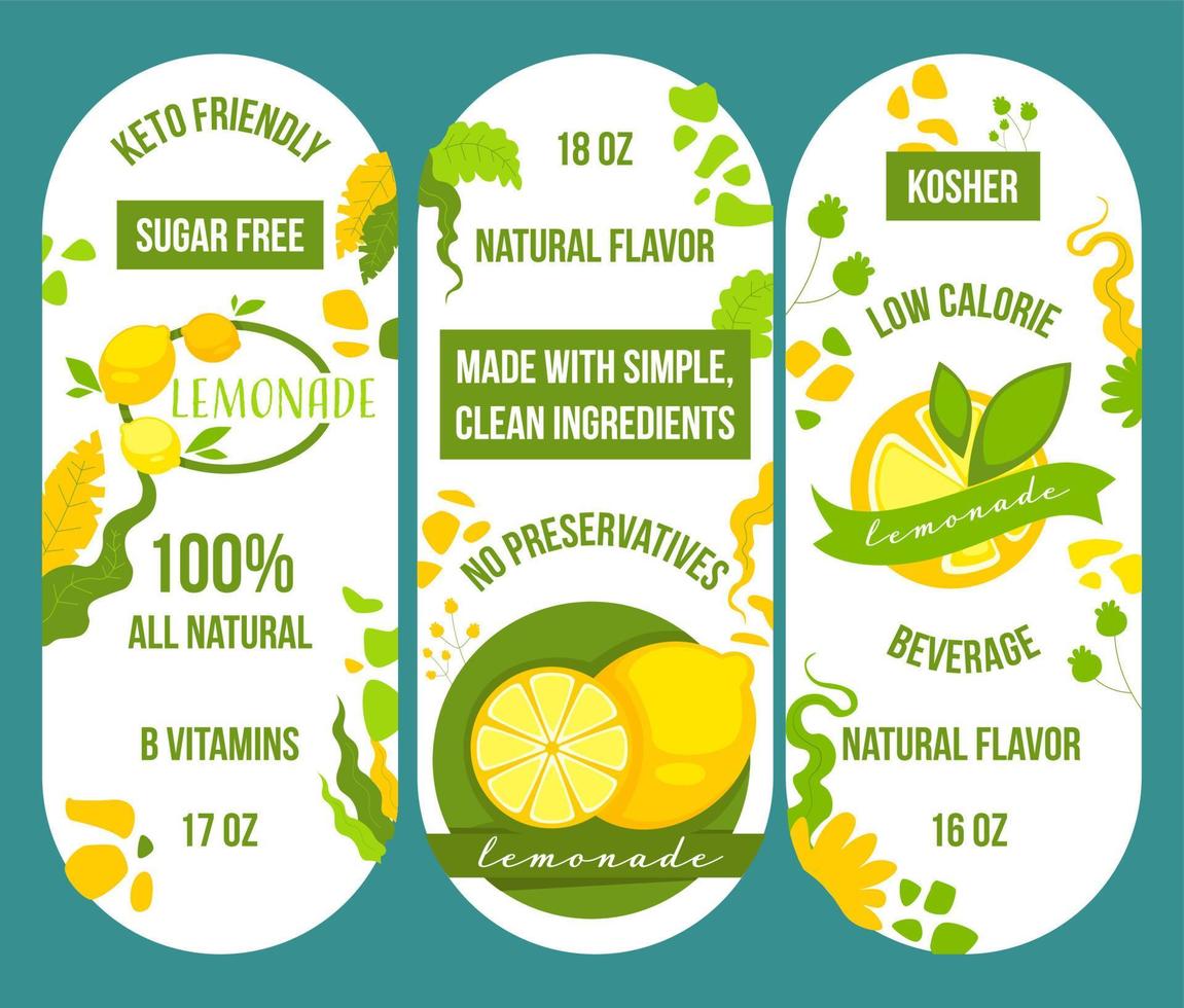 Sugar free and natural lemonade, emblem label vector