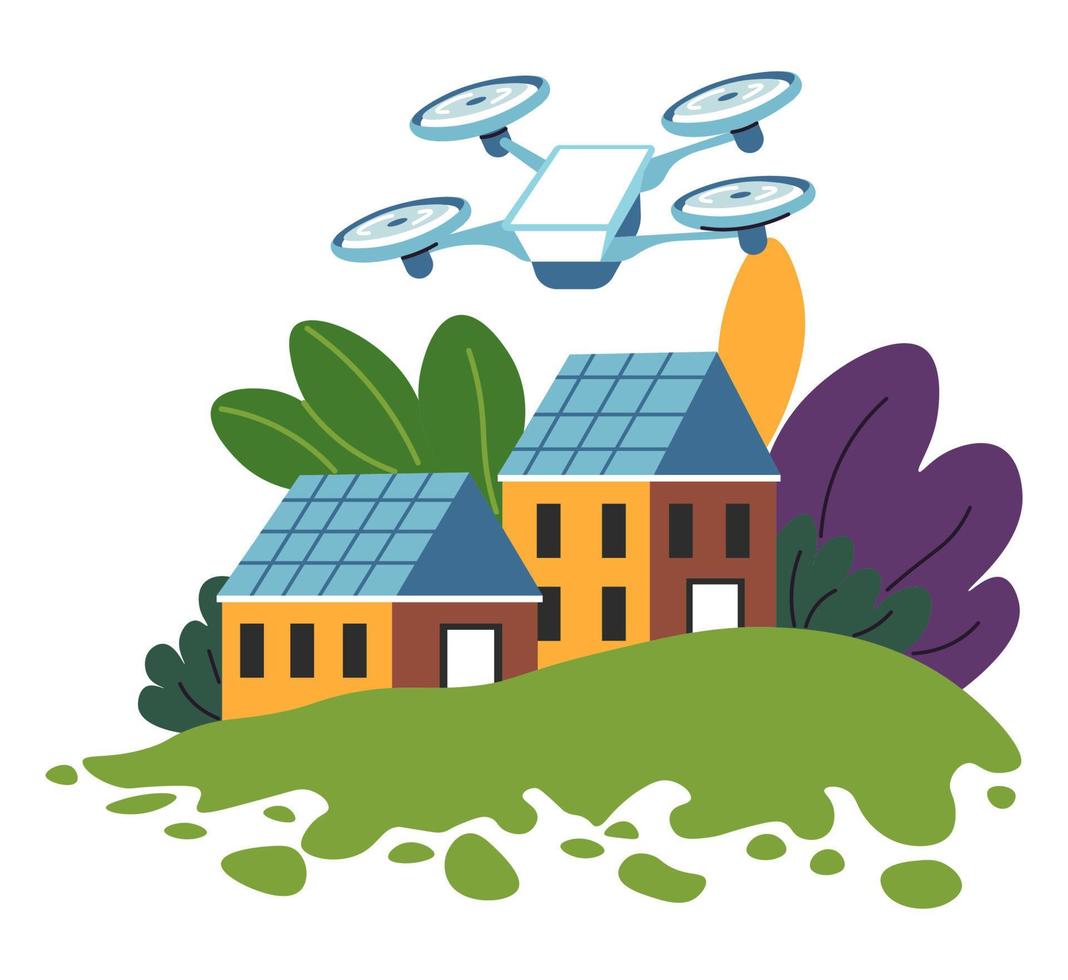 Eco friendly lifestyle, solar panels on houses vector
