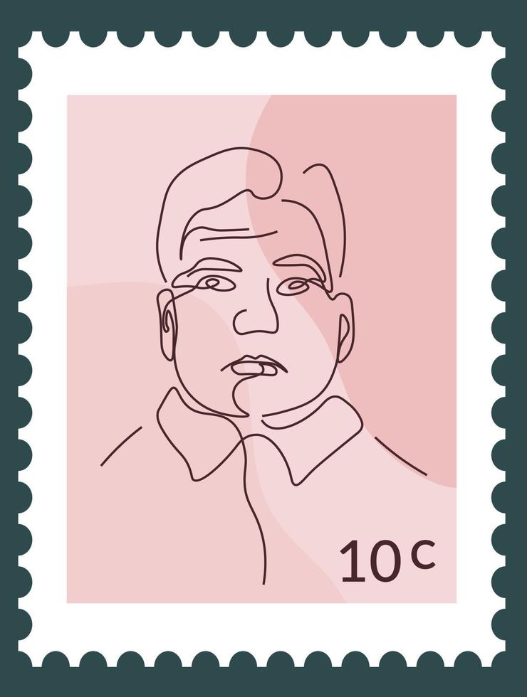 retrato de personaje de hombre en matasellos o postal vector