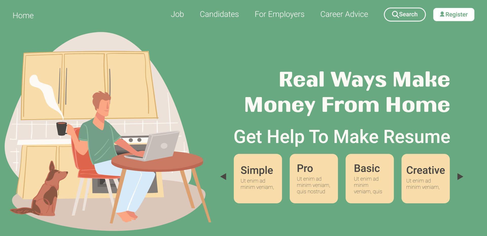 Real ways make money from home, make resume web vector