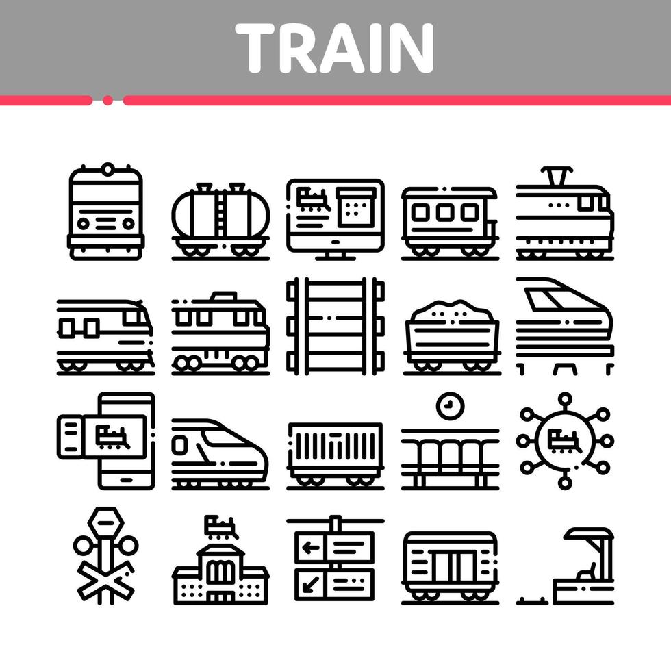Train Rail Transport Collection Icons Set Vector