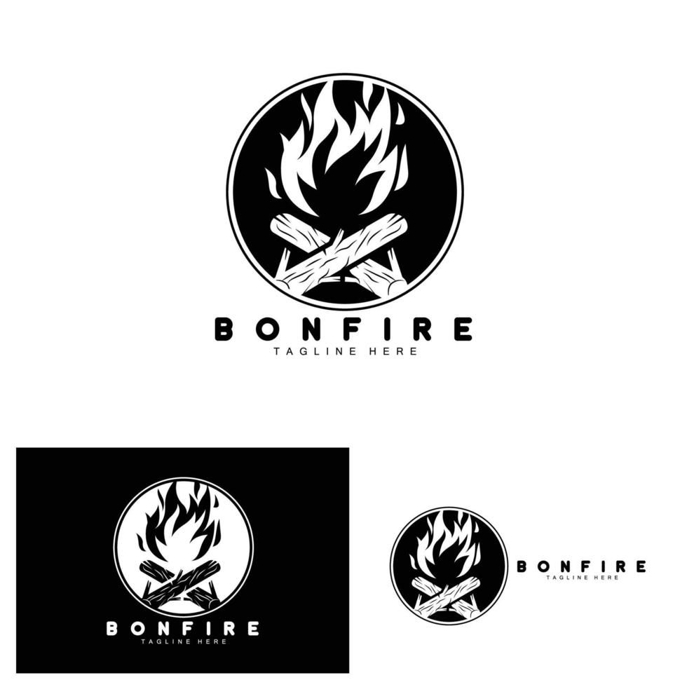 Campfire Logo Design, Camping Vector, Wood Fire And Forest Design vector