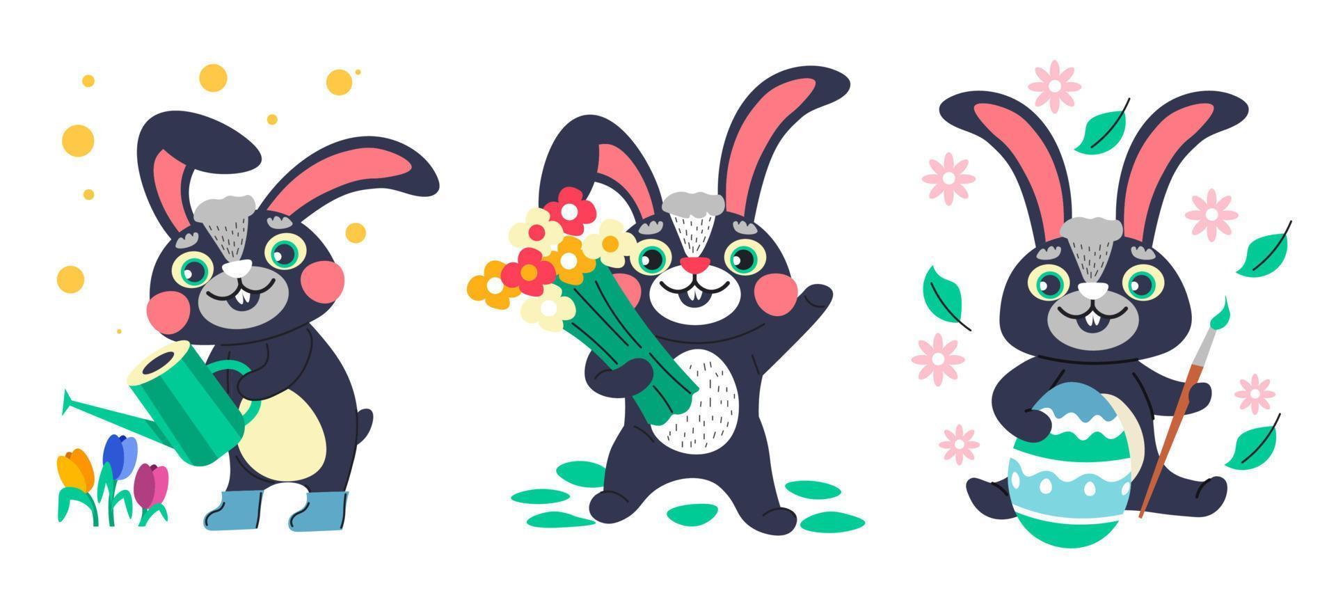 Easter bunny painting egg with ornaments vector