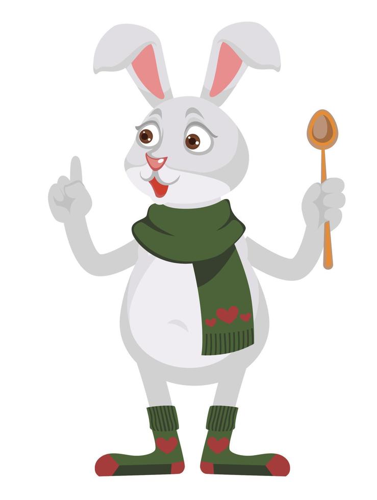 Winter character, bunny with spoon wearing scarf vector