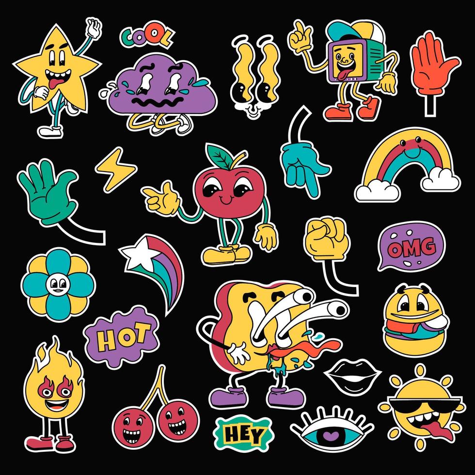 Stickers and patches, emoticons and emoji packs vector