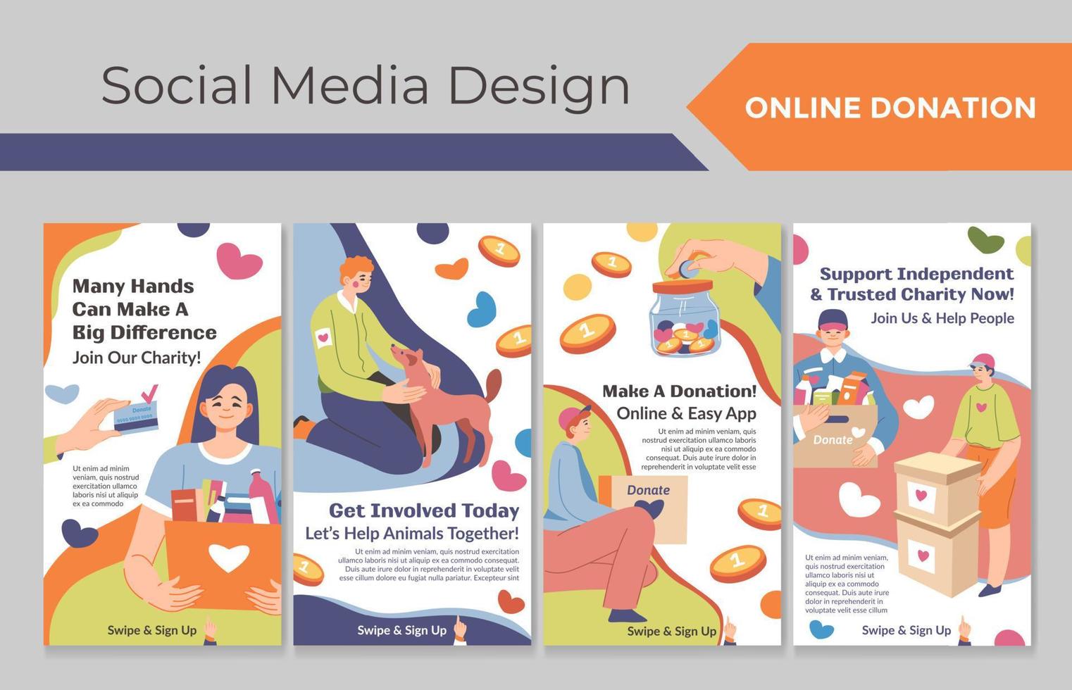 Social media story set with online donation ad vector