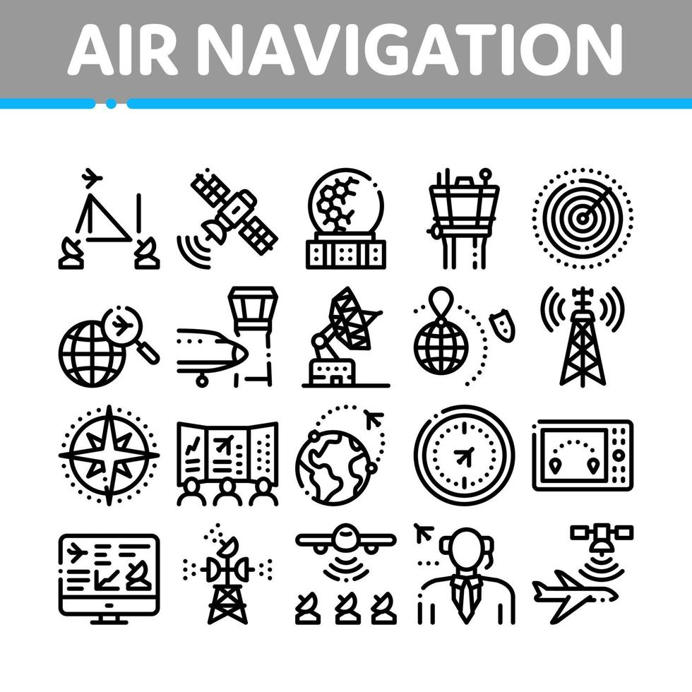 Air Navigation Tool Collection Icons Set Vector