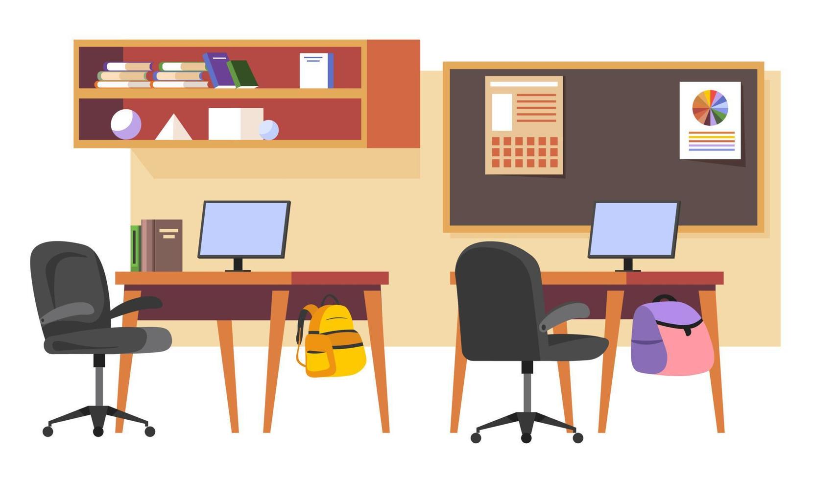 Informatics classroom interior, school education vector