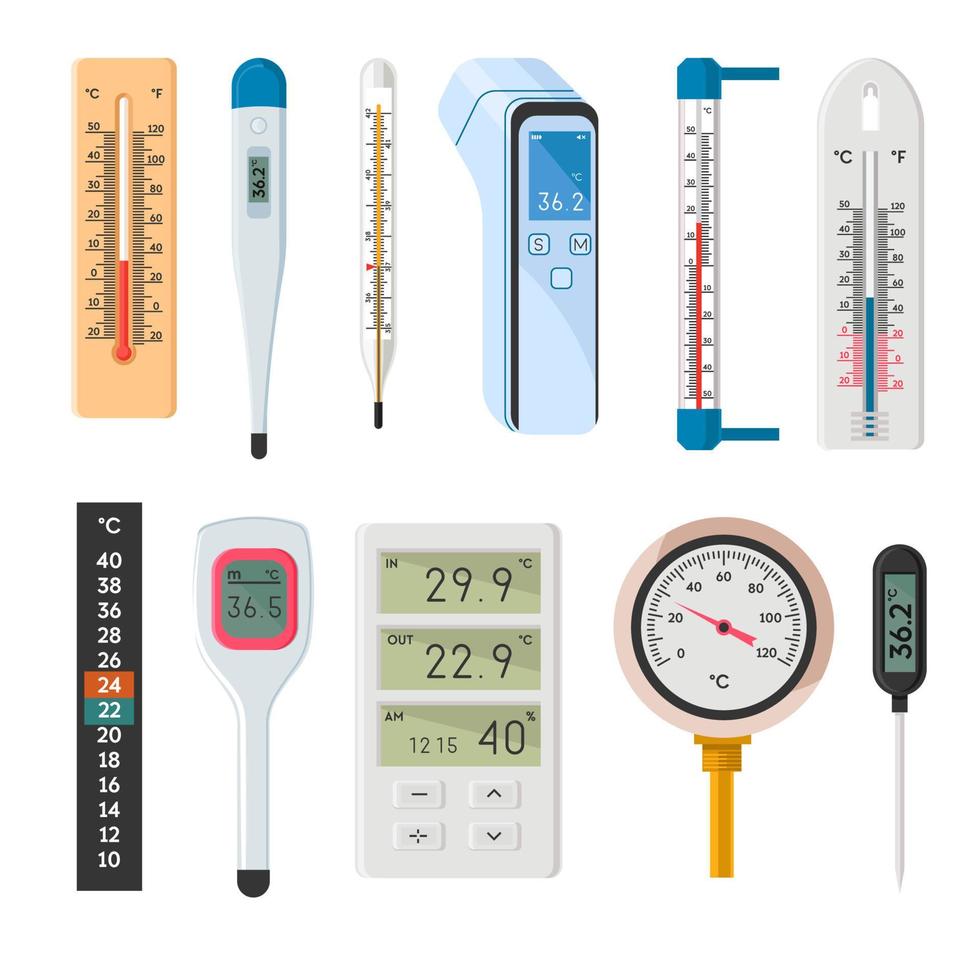 termómetros que muestran la temperatura en el icono de celcius vector