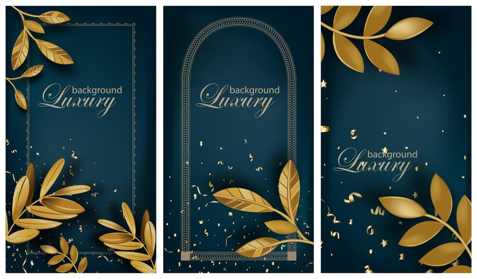 Background with golden leaves and frames, luxury vector